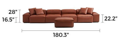 Cube Modular Brown Genuine Leather Sofa with Ottoman