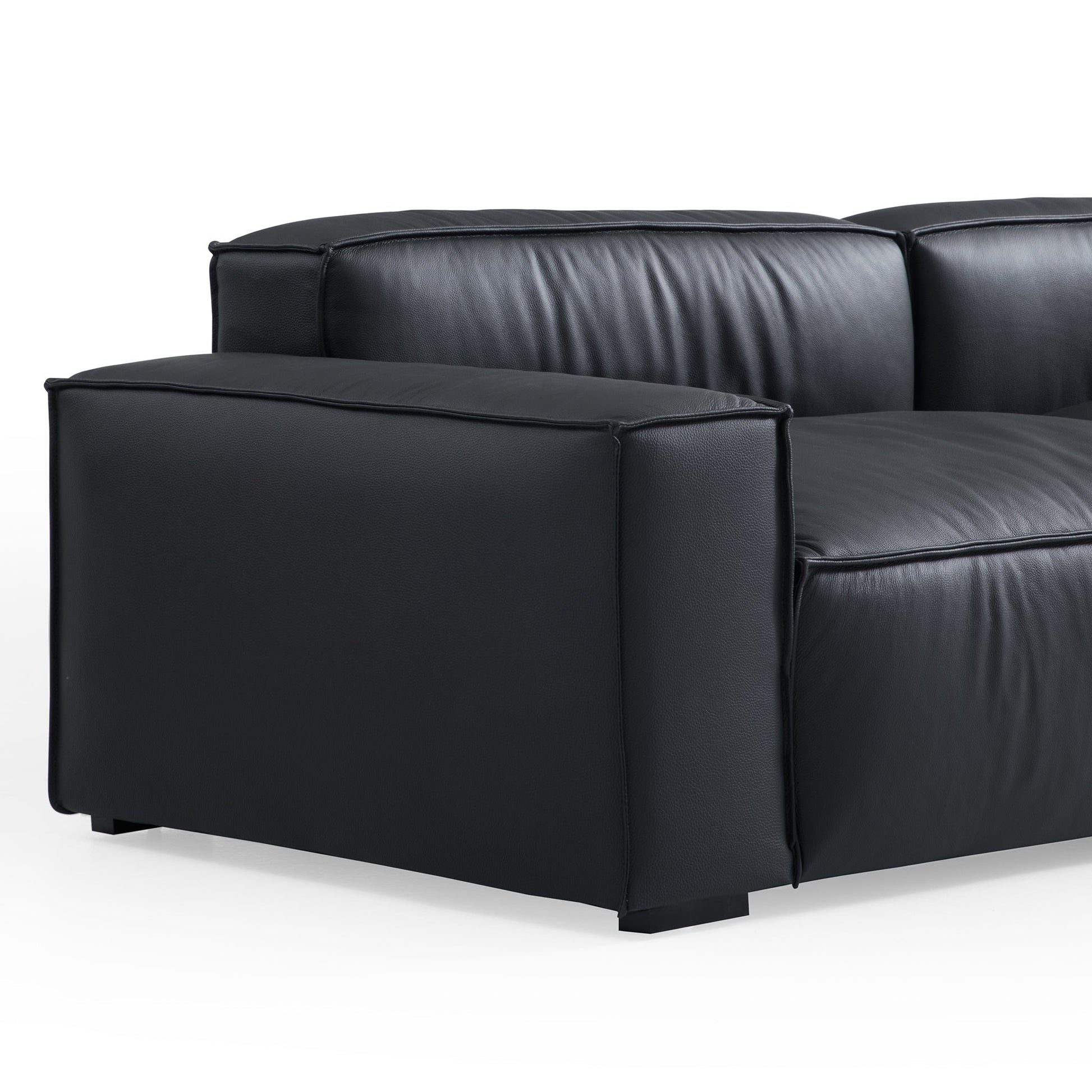 Luxury Minimalist Black Leather U Shaped Sectional Sofa-Black
