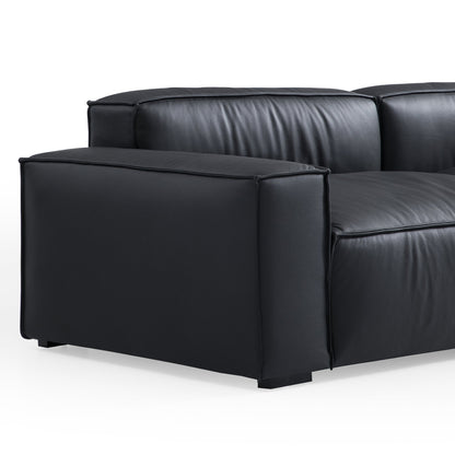 Luxury Minimalist Black Leather U Shaped Sectional Sofa-Black