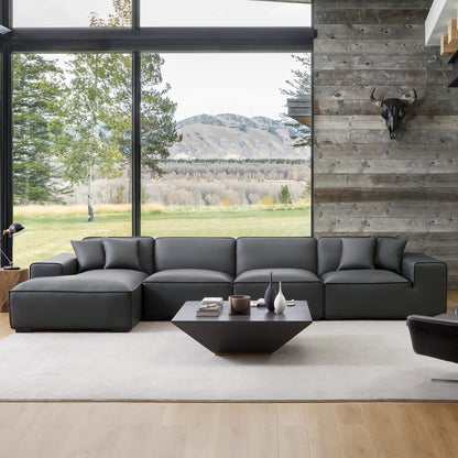 Domus Modular Dark Gray Leather Sectional Sofa-Dark Gray