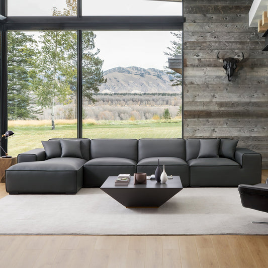 Domus Modular Dark Gray Leather Sectional Sofa-Dark Gray