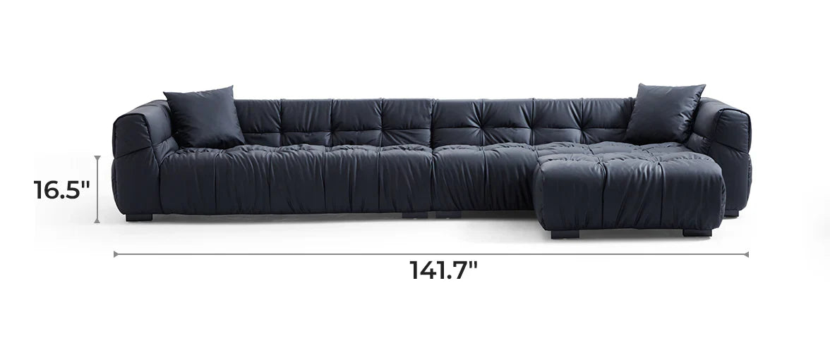 Boba Black Leathaire Sofa and Ottoman