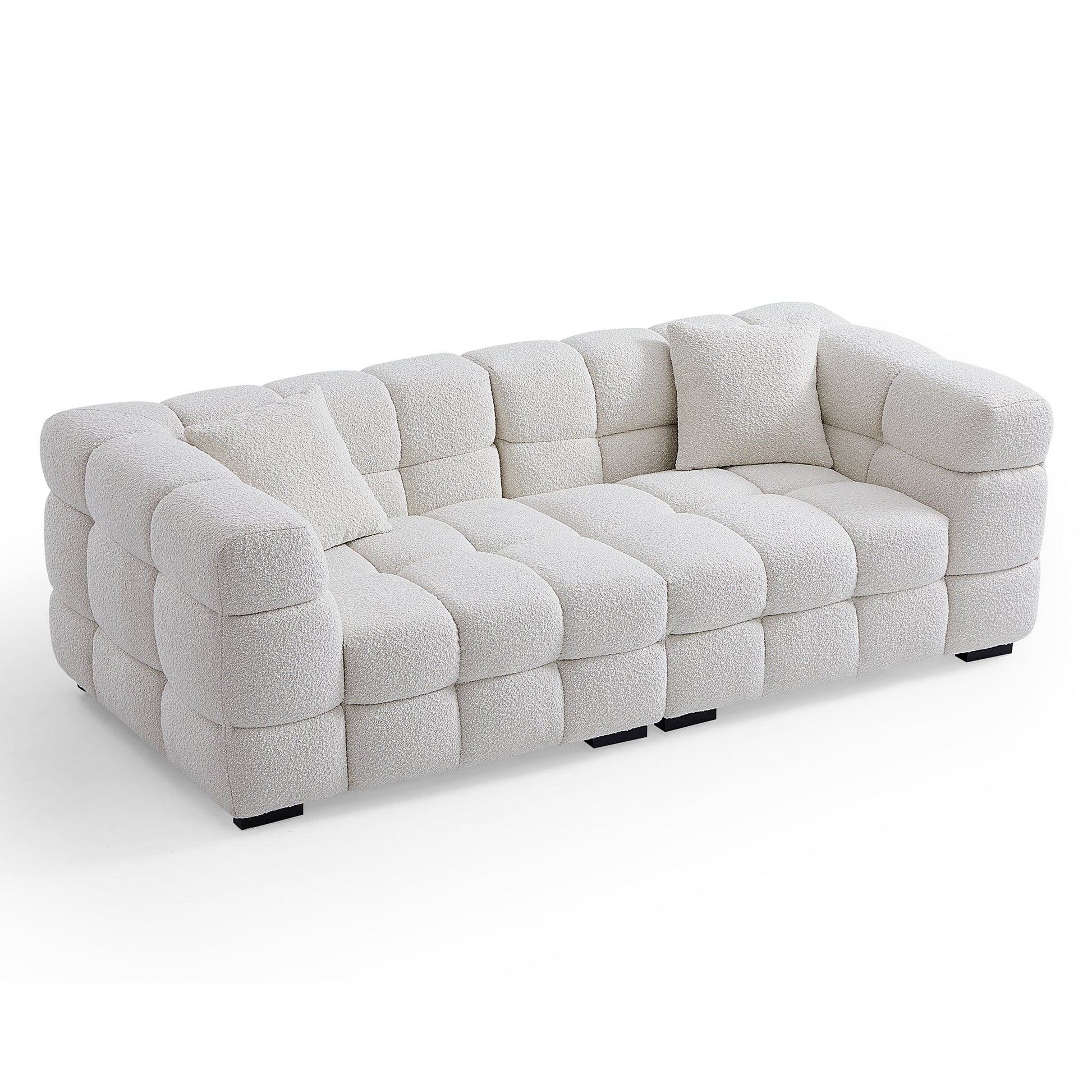 Cushy Cream Boucle Fabric Tufted Sofa Set-White