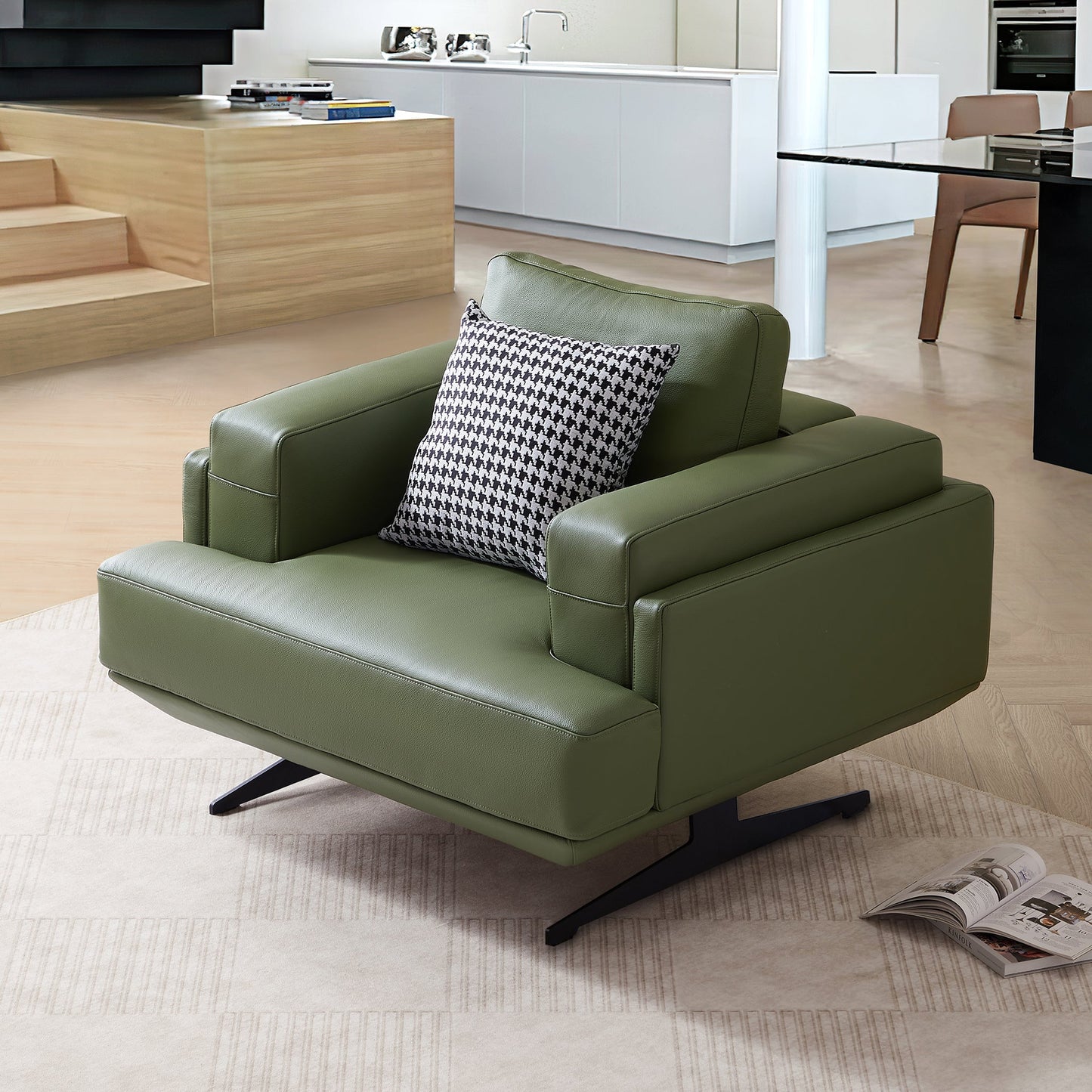 Olivia Top Grain Genuine Leather Armchair-Green