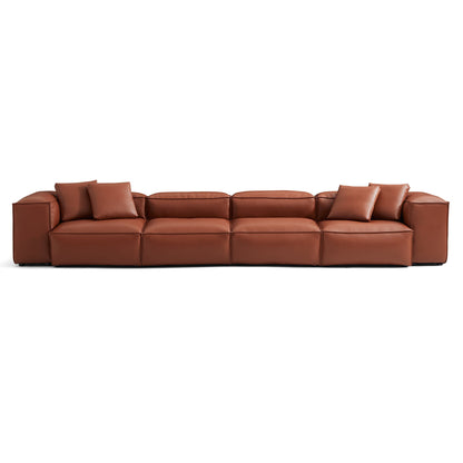 Cube Modular Brown Genuine Leather Sofa-Brown-180.3"-High