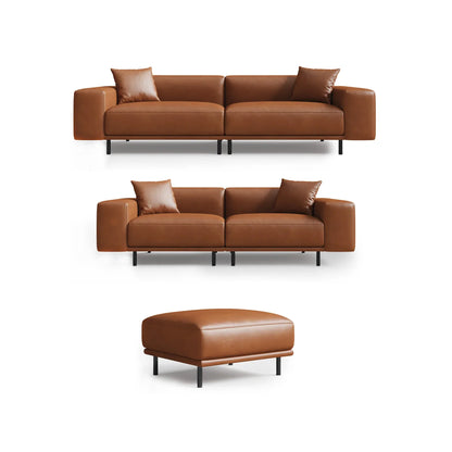 Noble Black Leather Sofa Set and Ottoman