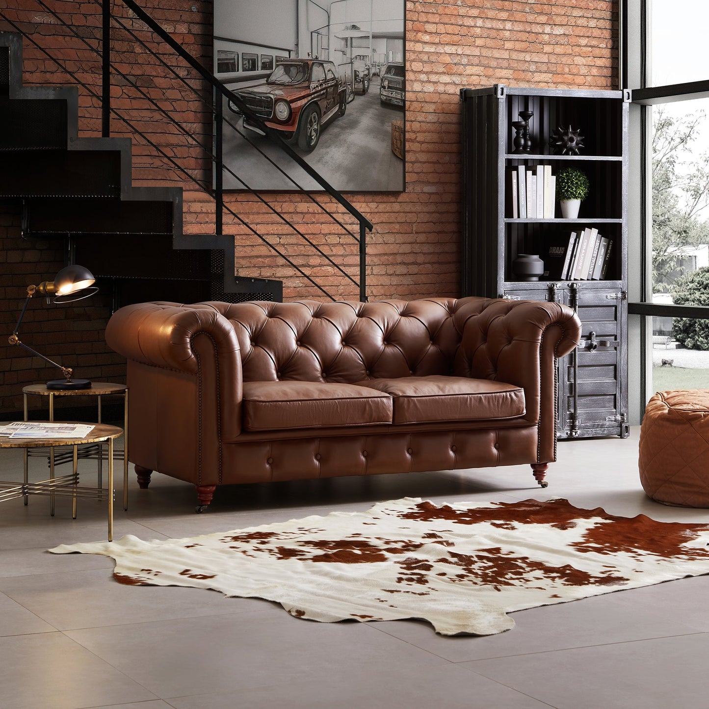 Durango Chesterfield Top Grain Leather Tufted Sofa-Brown-72.8"