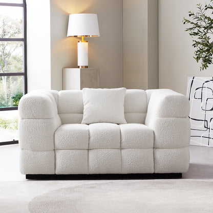 Cushy Cream Boucle Fabric Tufted Armchair-White
