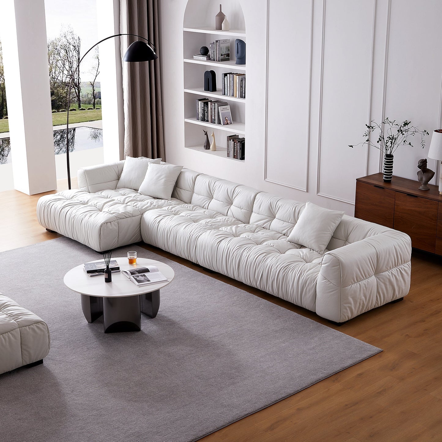 Boba Cream Leathaire Sectional Set-White