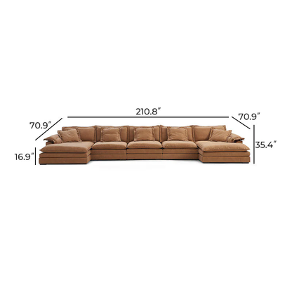 Sandwich Double Chaise Sectional Camel / Air Leather
