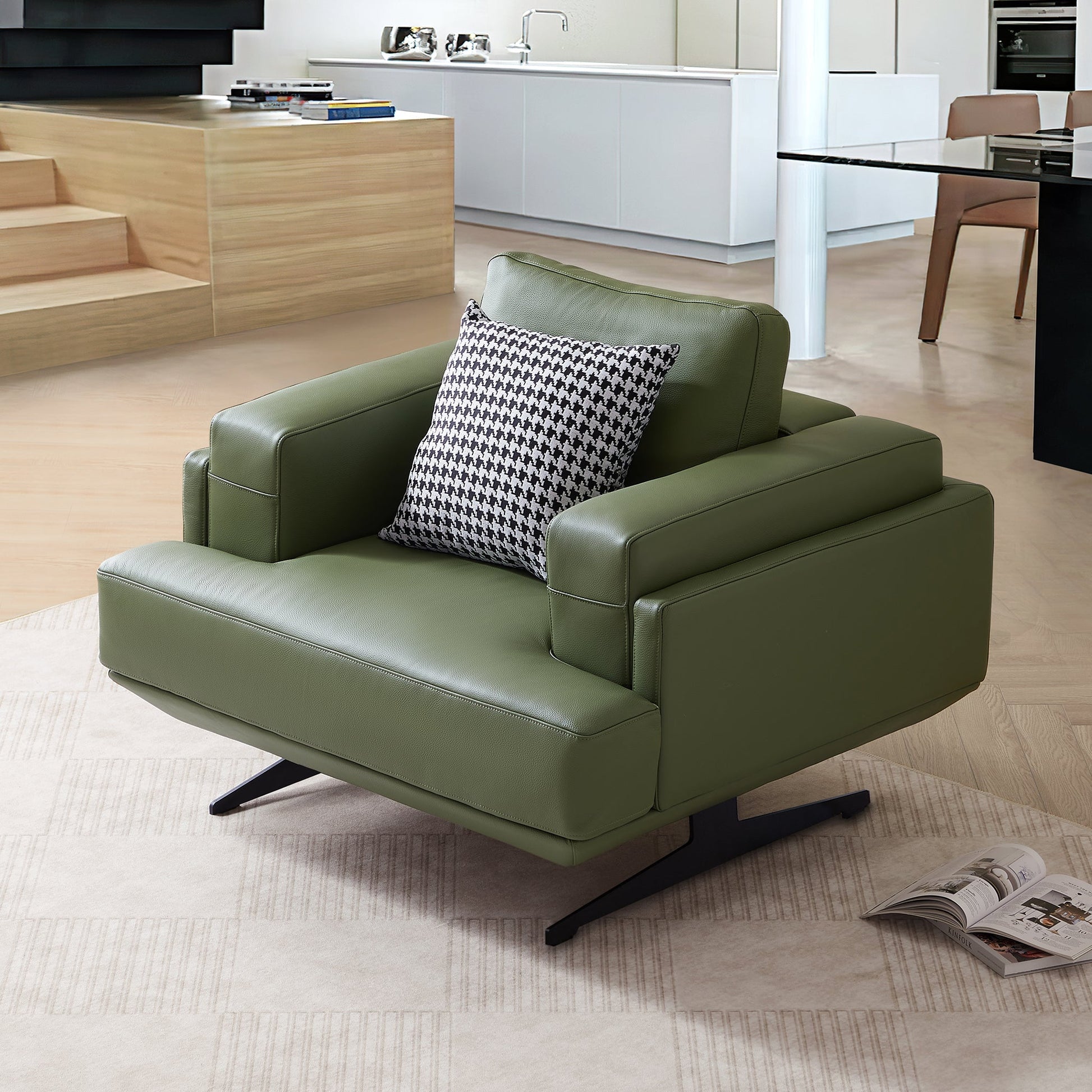 Olivia Green Top Grain Genuine Leather Sofa Set-Green