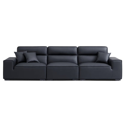 Domus High Back Modular Leather Sofa-Black-129.9"