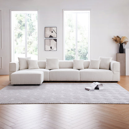 Nordic Modern Creamy Sofa with Ottoman-White