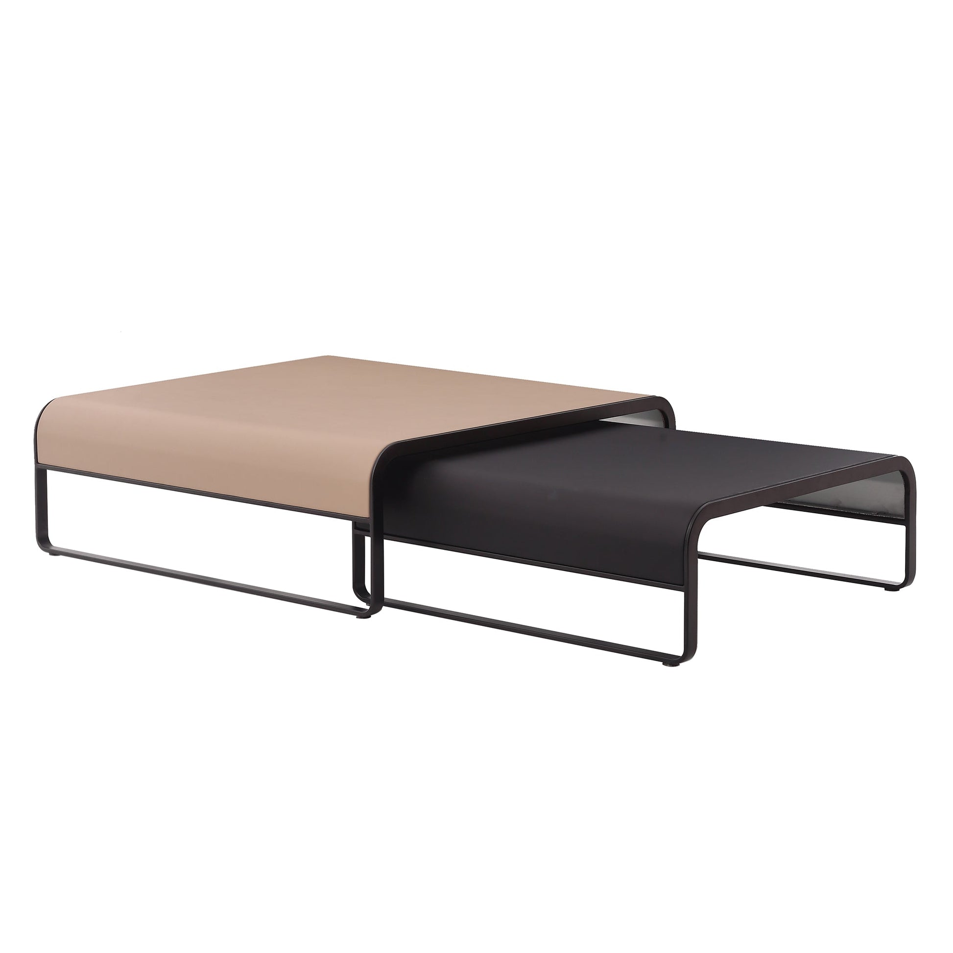 Modern Duet Coffee Table Set-39.4″ & 31.5″-Khaki & Black