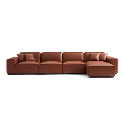 Domus Modular Khaki Leather Sofa and Ottoman-Brown-165.3"