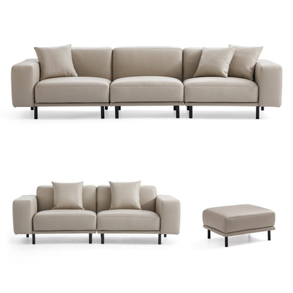 Noble Dark Gray Leather Sofa Set and Ottoman-Beige-121.3″
