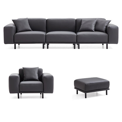Noble Beige Leather Sofa and Ottoman-Dark Gray