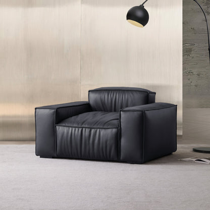 Luxury Minimalist Dark Brown Leather Armchair-Black