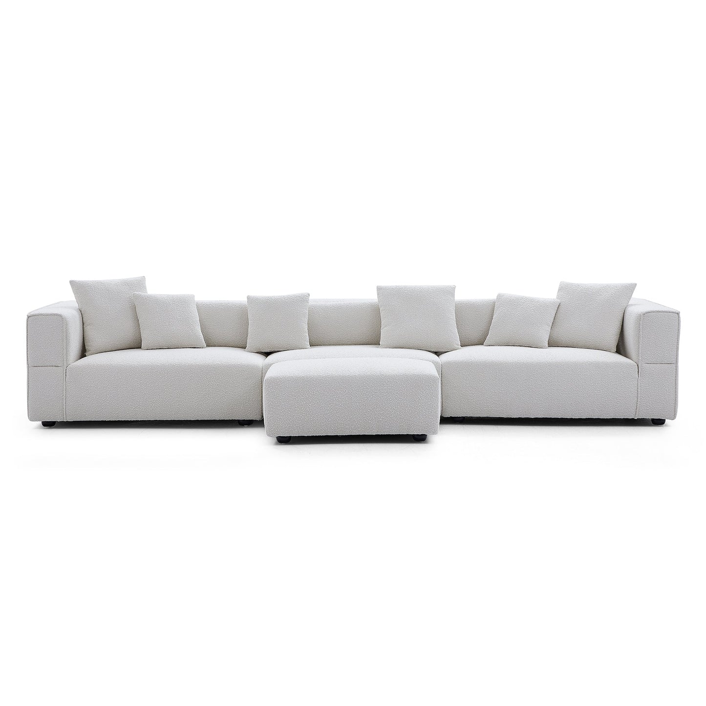 Nordic Modern Gray Sofa with Ottoman-White-143.7"