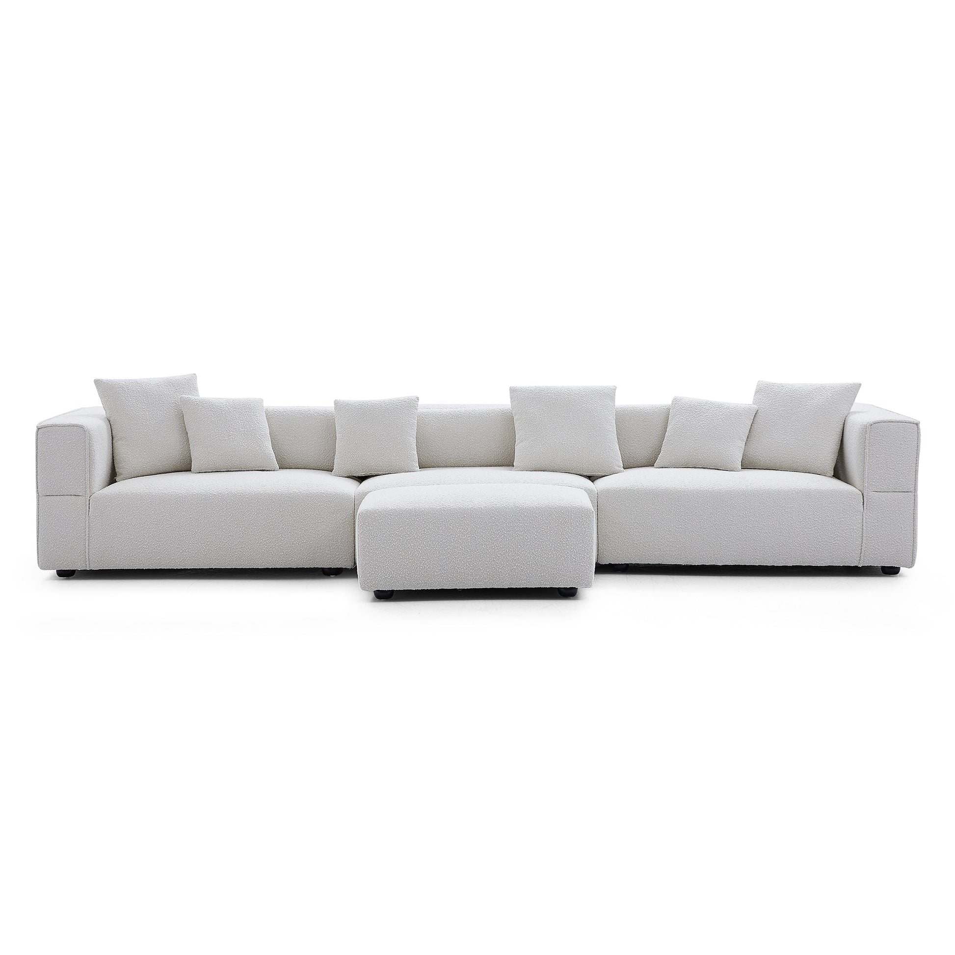 Nordic Modern Gray Sofa with Ottoman-White-143.7"