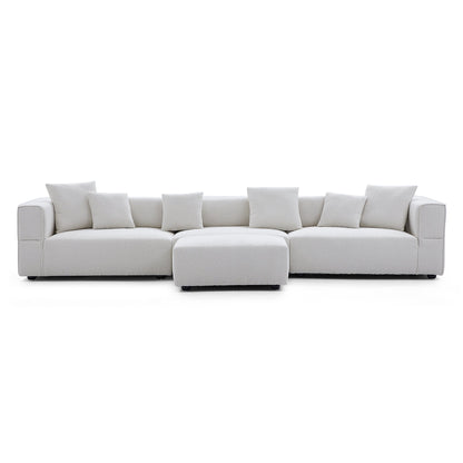 Nordic Modern Gray Sofa with Ottoman-White-143.7"