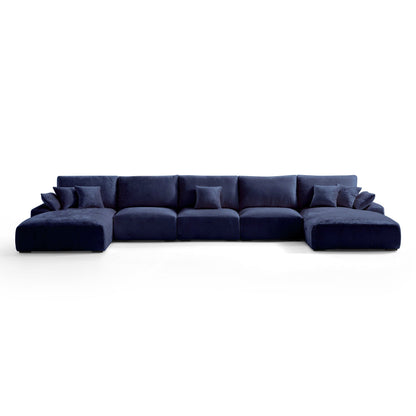 The Empress Beige U Shaped Sectional Sofa-Navy Blue-196.9"
