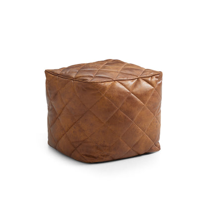 Waffle Tan Leathaire Square Pouf-Tan