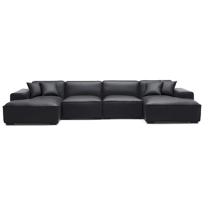 Domus Modular Black Leather Double Chaise Sectional-Black-157.5″