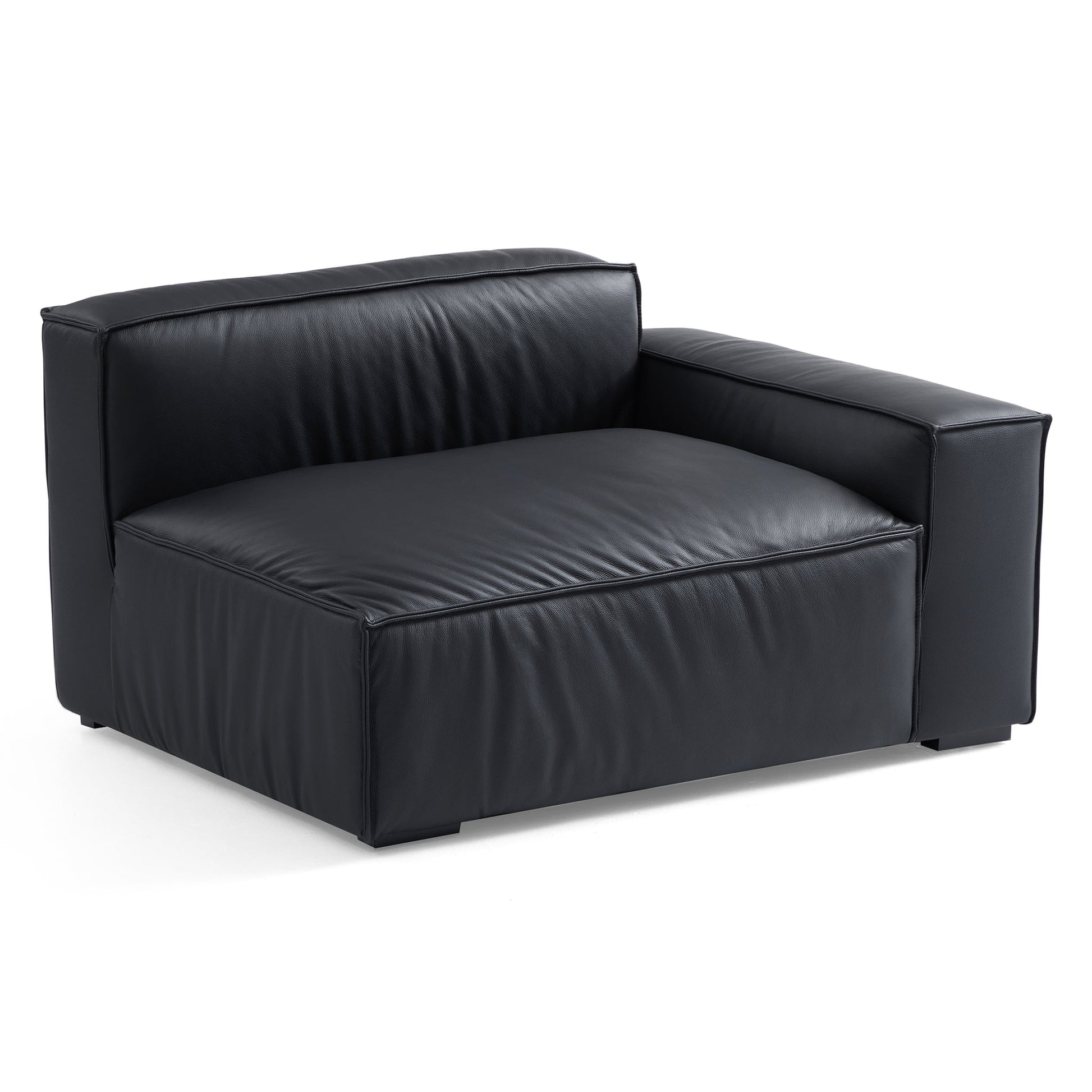 Luxury Minimalist Black Leather Sectional and Ottoman-Black