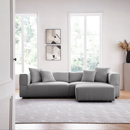 Nordic Modern Gray Sofa with Ottoman-Gray