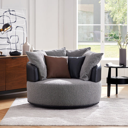 Luna Swivel Light Gray Boucle Fabric Lounge Chair-Gray