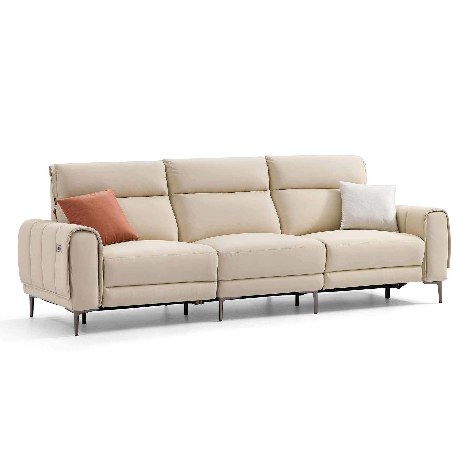 Louis Leather Power Recliner Sofa-Beige