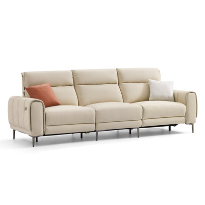 Louis Leather Power Recliner Sofa-Beige