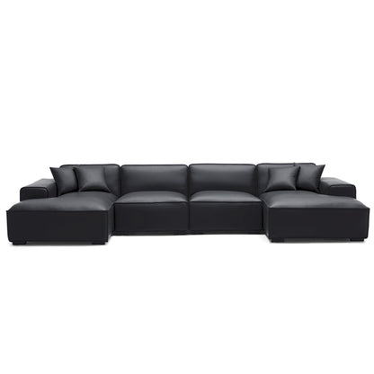 Domus Modular Khaki Leather U Shaped Sectional Sofa-Black-157.5″