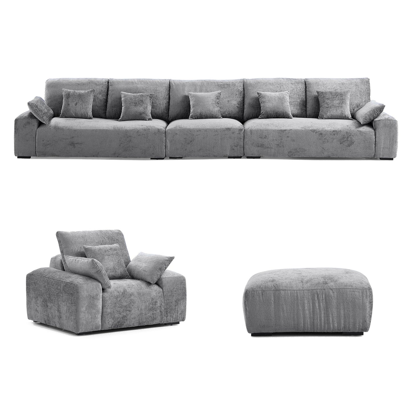 The Empress Gray Sofa Set-Gray-175.6"