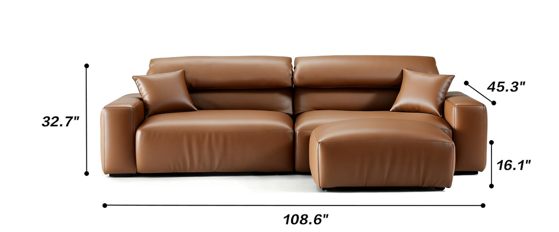 Chestnut Brown Leather Sofa and Ottoman