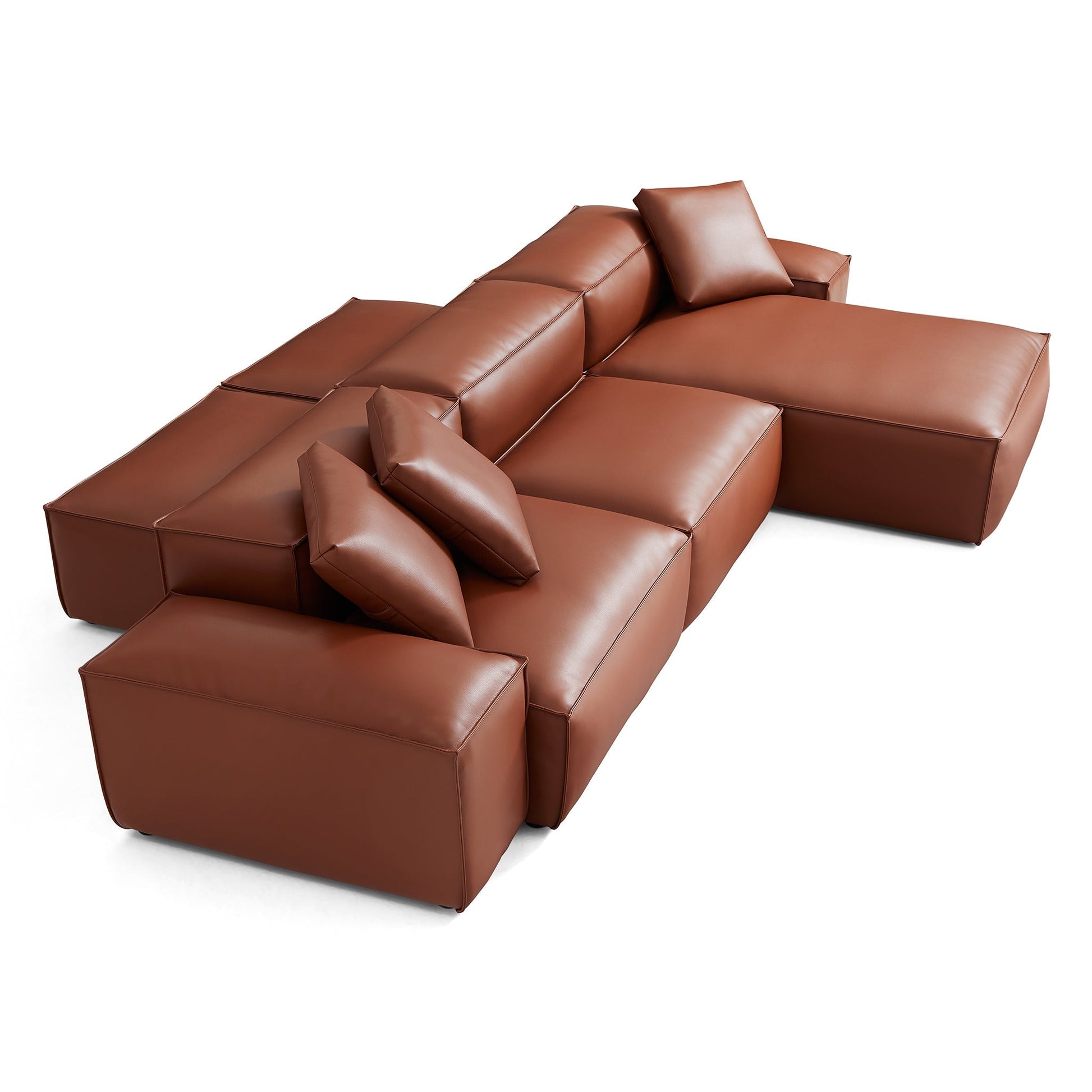 Cube Modular Brown Genuine Leather Double Sided Sectional-Brown-142.9"-Low