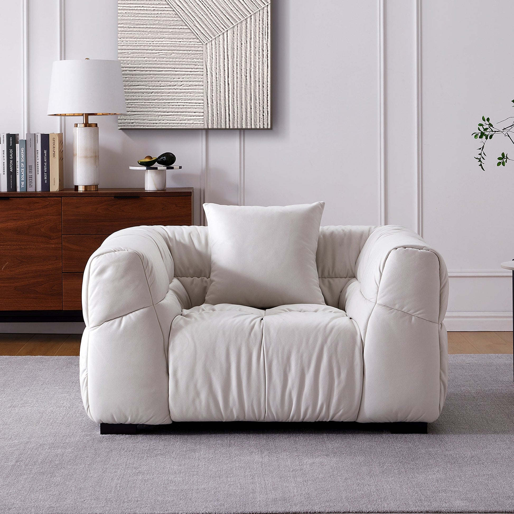 Boba Cream Leathaire Armchair-White