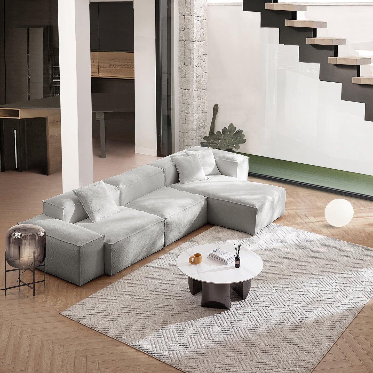 Freedom Modular White Sectional Sofa-Gray