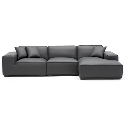 Domus Modular Beige Leather Sectional Sofa-Dark Gray-126.0"-Facing Right