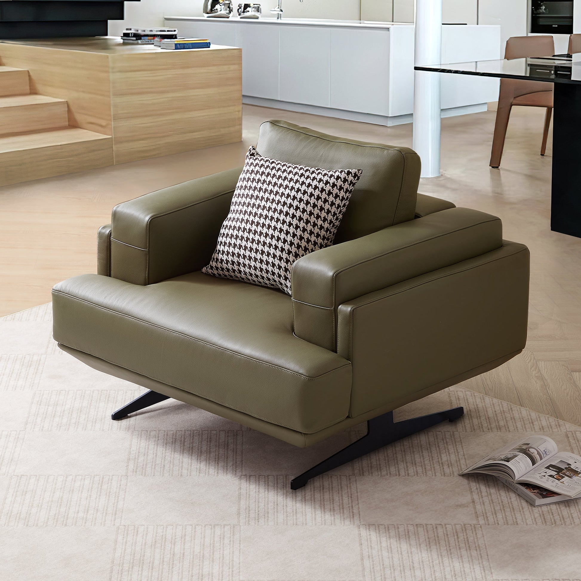 Olivia Top Grain Genuine Leather Sofa Set-Olive