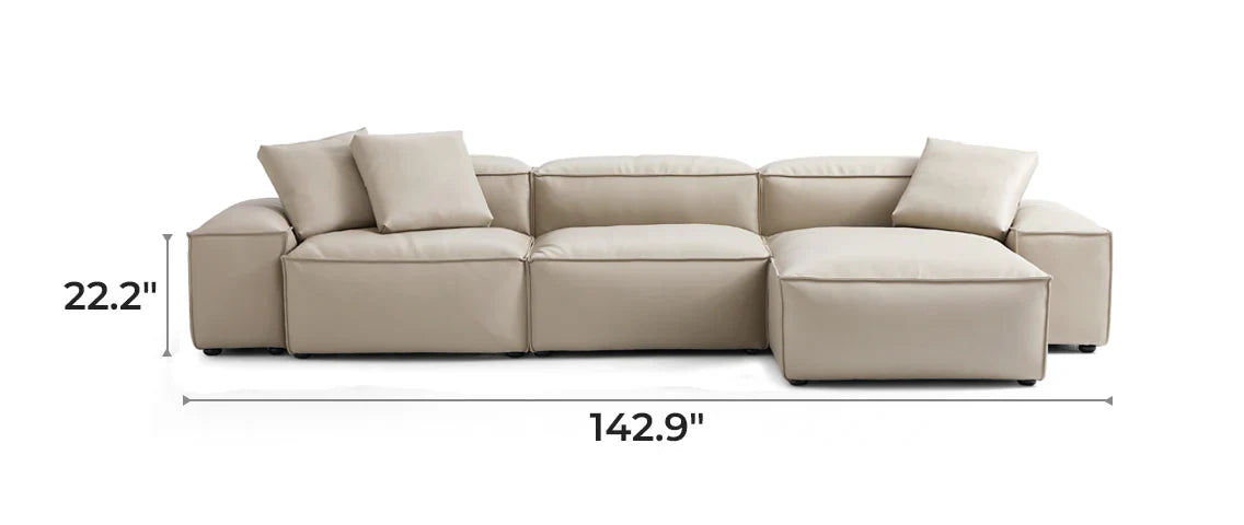 Cube Modular Beige Genuine Leather Double-Sided Sectional