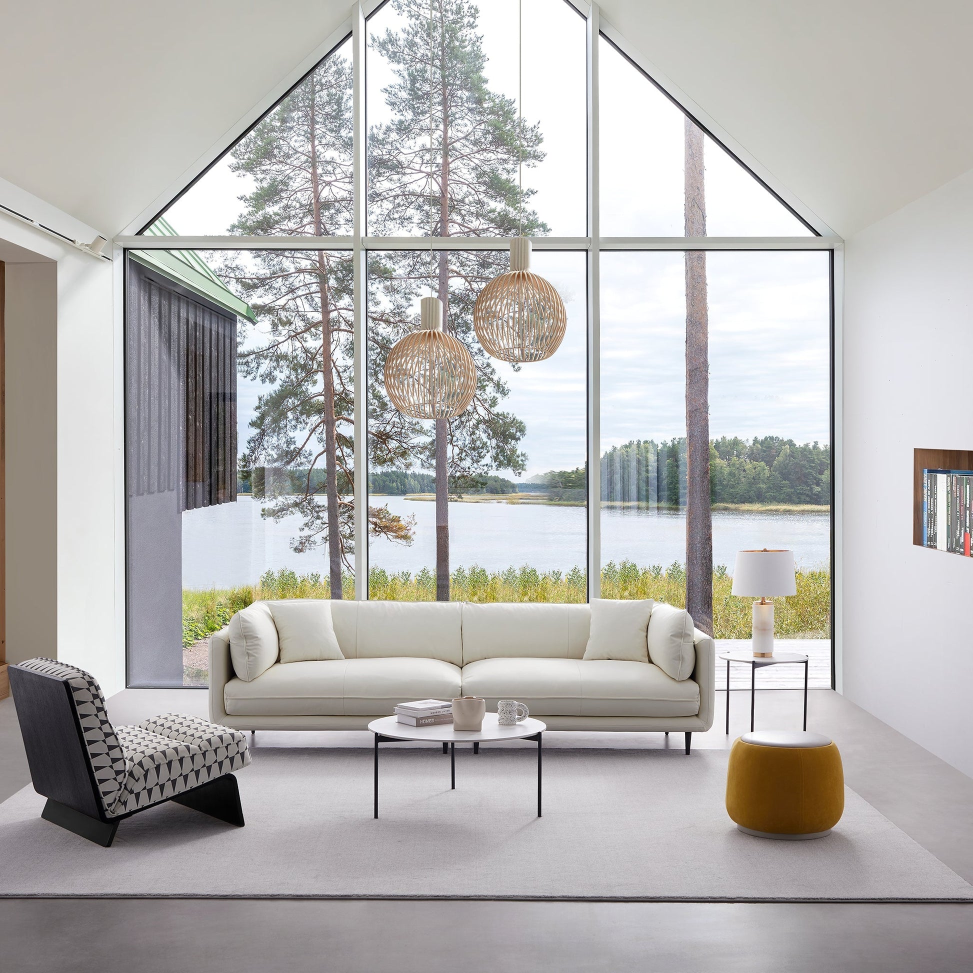 Vanilla White Leather Sofa-White
