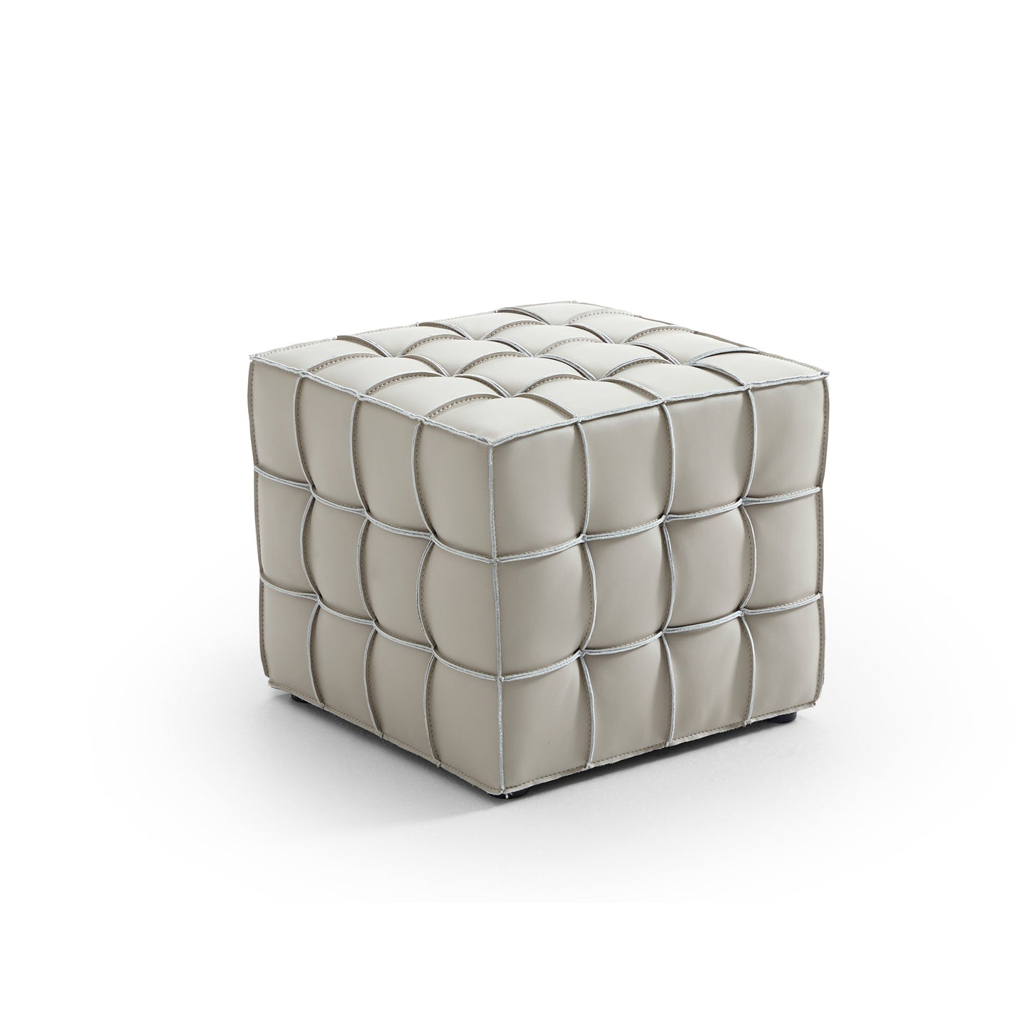 Monarch Leather Tufted Cube Pouf-Beige