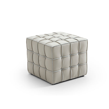 Monarch Leather Tufted Cube Pouf-Beige