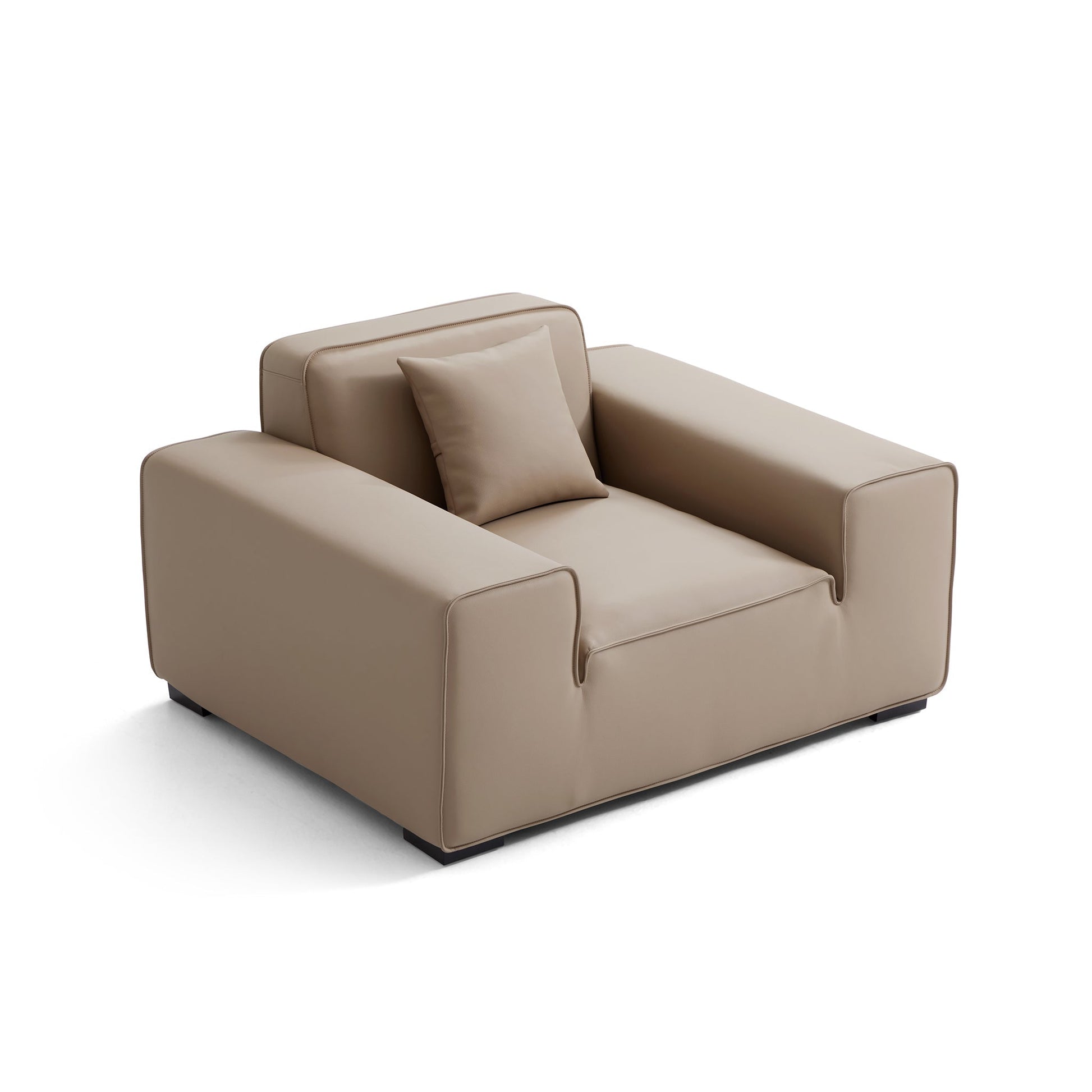 Domus Modular Beige Leather Armchair-Khaki
