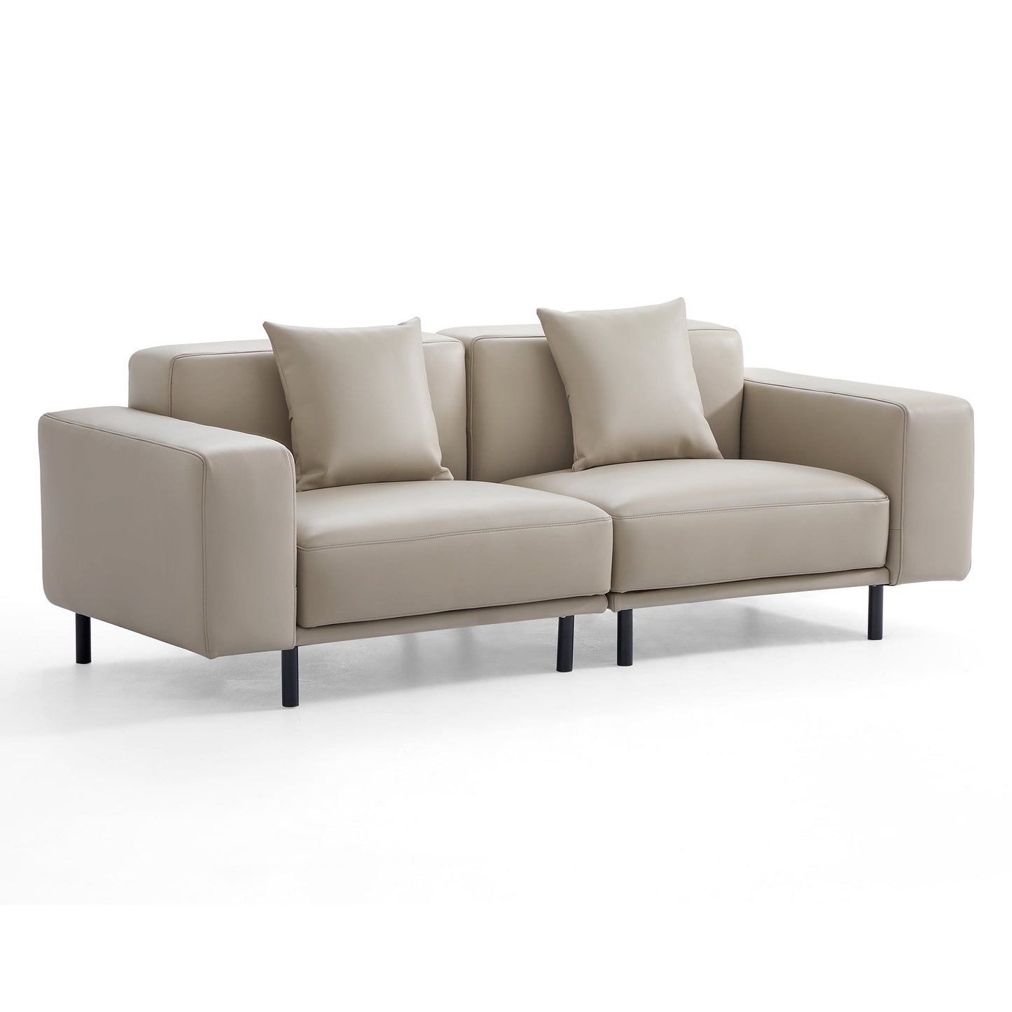 Noble Dark Gray Leather Sofa Set and Ottoman-Beige