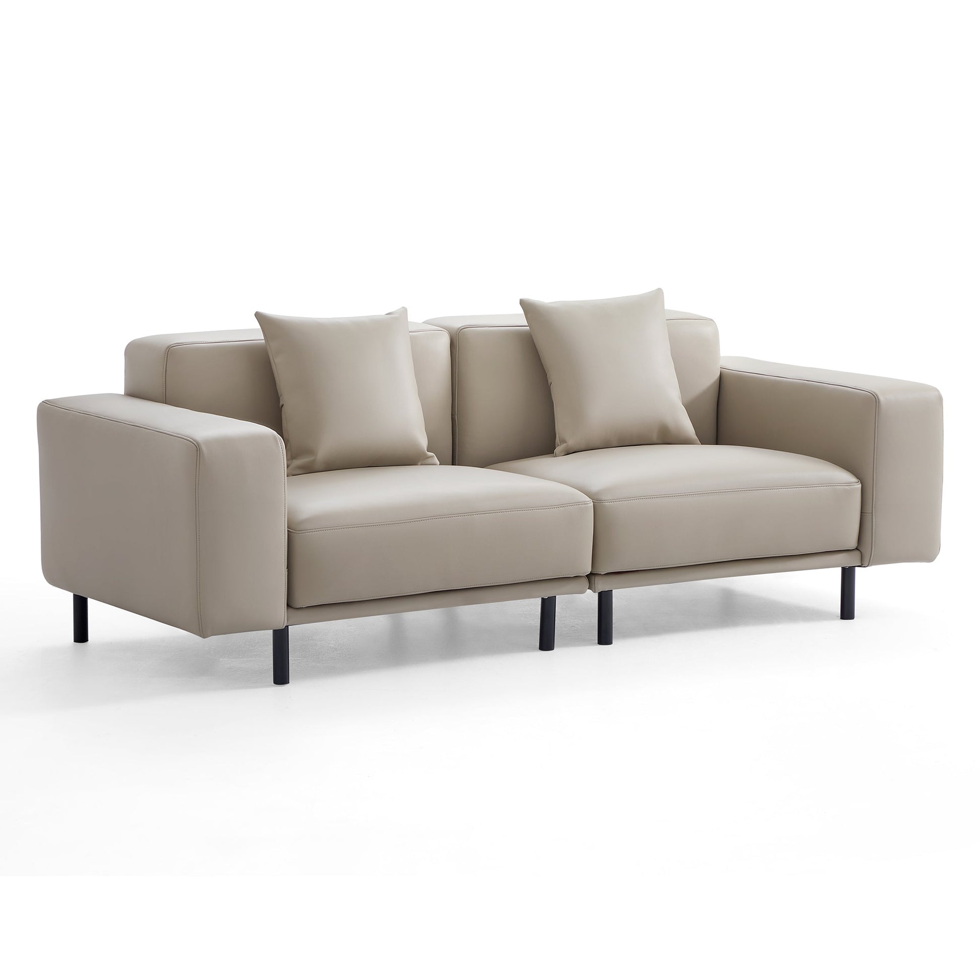 Noble Dark Gray Leather Sofa Set and Ottoman-Beige