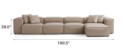 Cube Modular Khaki Genuine Leather Sectional