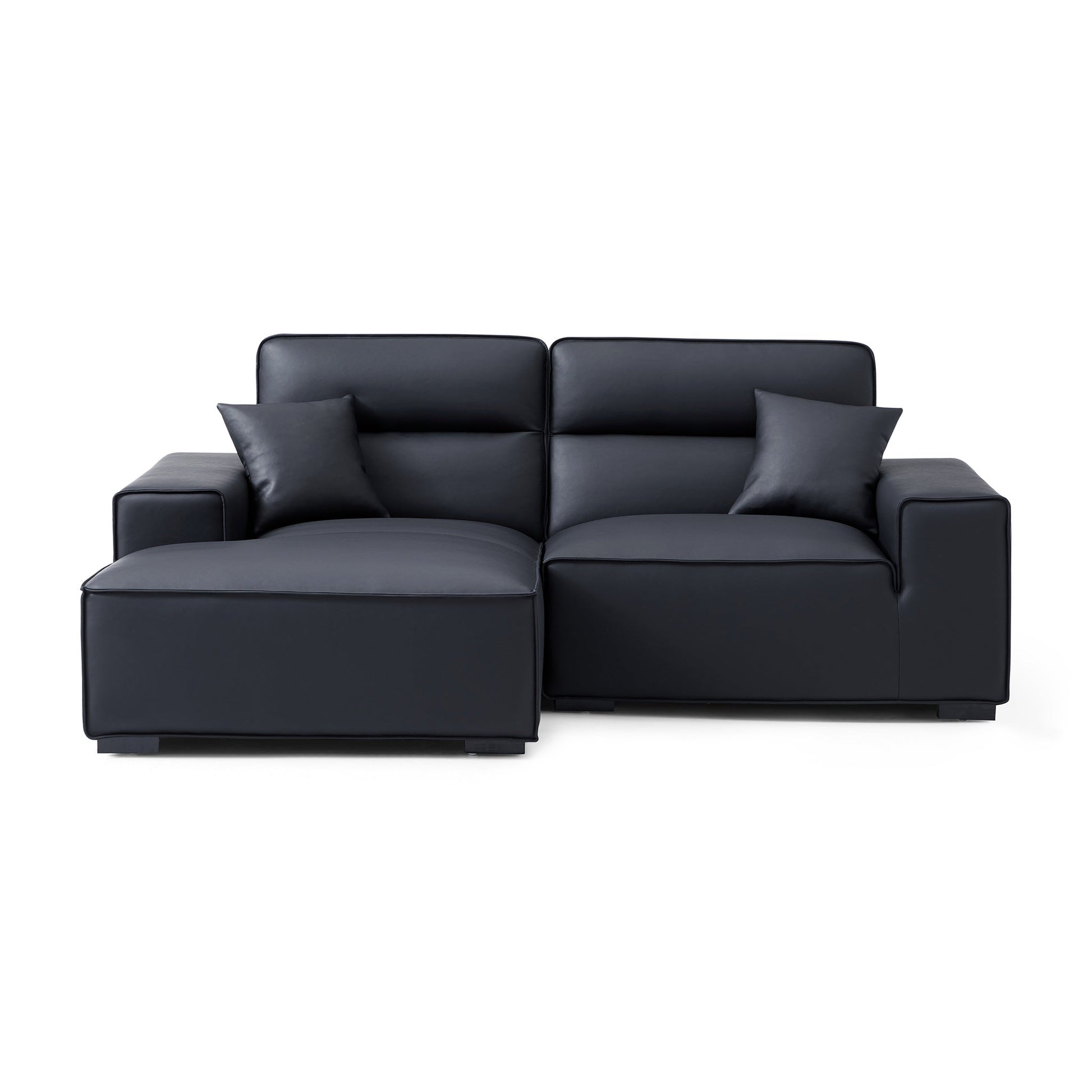 Domus High Back Modular Leather Sectional-Black-89.8"-Facing Left
